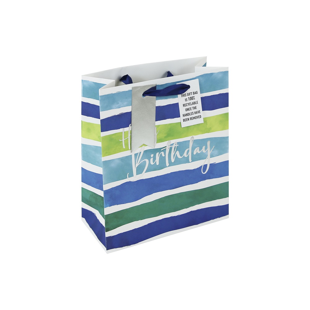 GIFT BAG MALE BDAY STRIPES M (33964-3C)